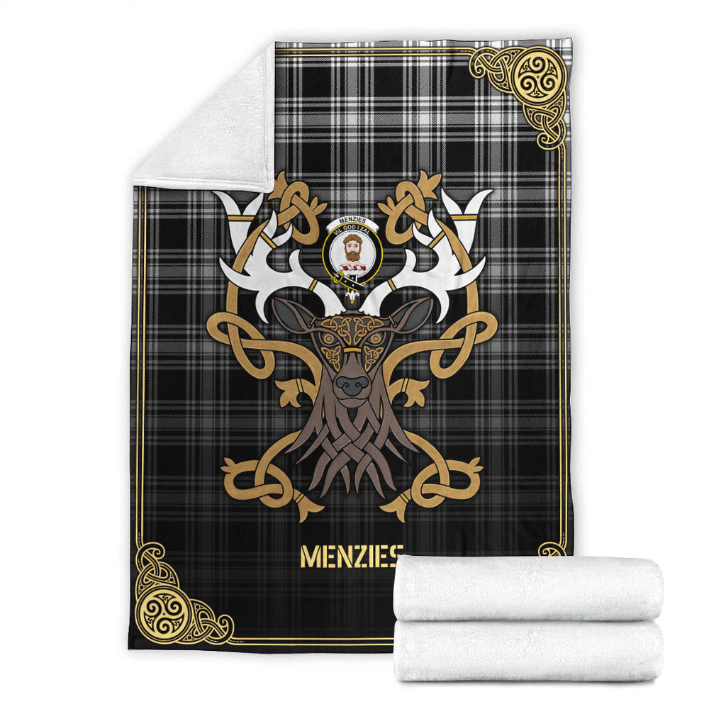 Clan Menzies Black _ White Modern Tartan Crest Premium Blanket Celtic Stag Style SL31 Clan Menzies Tartan Today