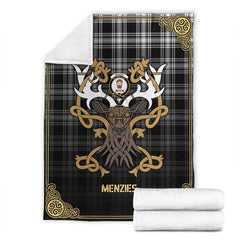 Clan Menzies Black _ White Modern Tartan Crest Premium Blanket Celtic Stag Style SL31 Clan Menzies Tartan Today