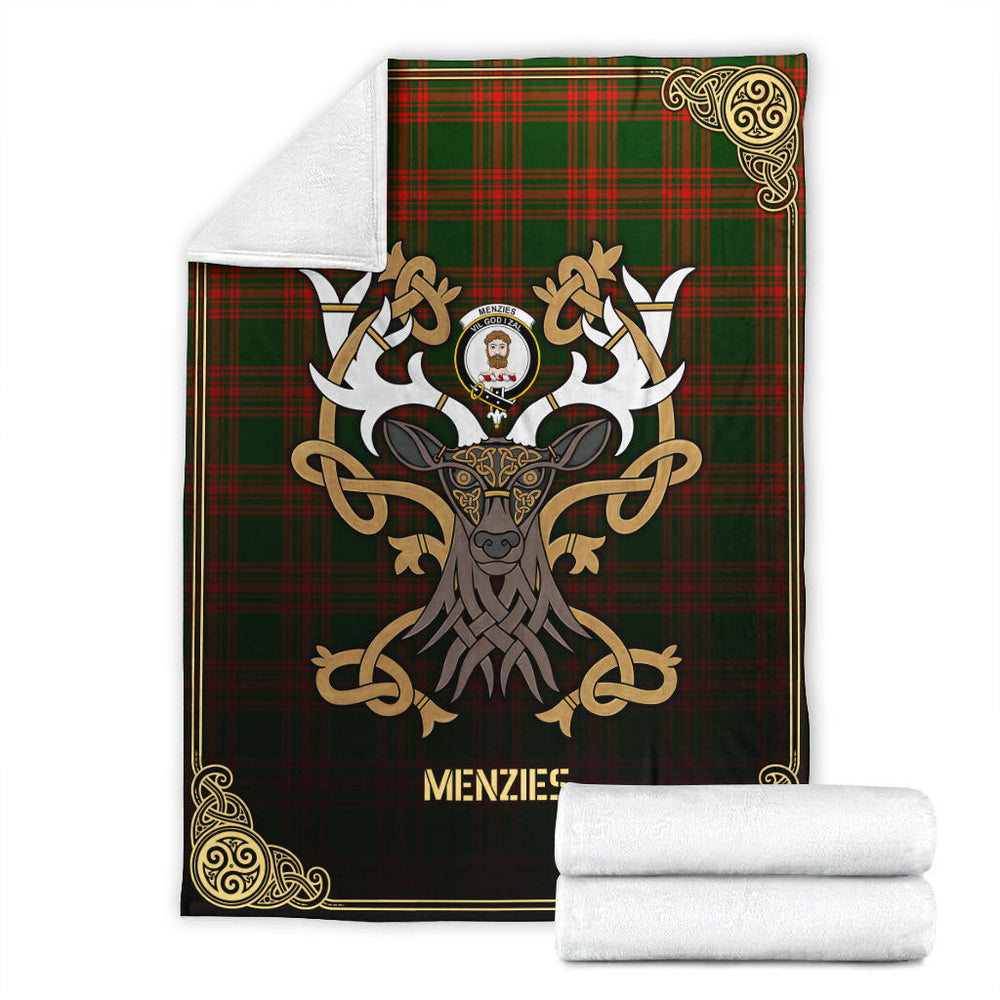 Clan Clan Menzies Green Modern Tartan Crest Premium Blanket Celtic Stag Style DC69 Clan Menzies Tartan Today