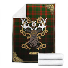 Clan Clan Menzies Green Modern Tartan Crest Premium Blanket Celtic Stag Style DC69 Clan Menzies Tartan Today