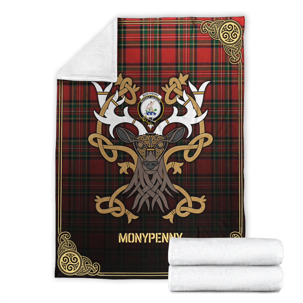 Clan Monypenny Tartan Crest Premium Blanket Celtic Stag Style AV39 Clan Monypenny Tartan Today