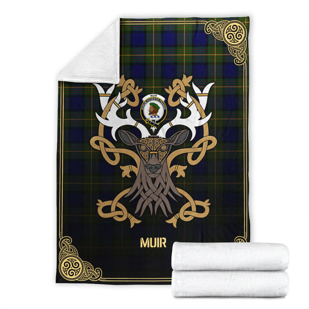 Clan Muir Tartan Crest Premium Blanket Celtic Stag Style SB57 Clan Muir_More Tartan Today