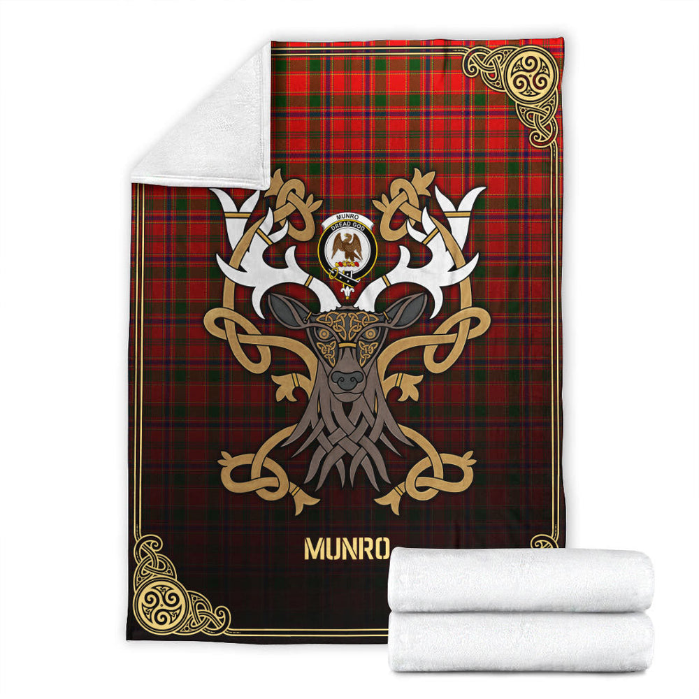 Clan Munro Modern Tartan Crest Premium Blanket Celtic Stag Style PW17 Clan Munro Tartan Today