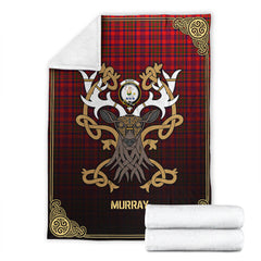 Clan Murray (of Dysart) Tartan Crest Premium Blanket Celtic Stag Style HK95 Clan Murray Tartan Today