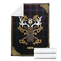 Clan Nairn Tartan Crest Premium Blanket Celtic Stag Style AU24 Clan Nairn Tartan Today