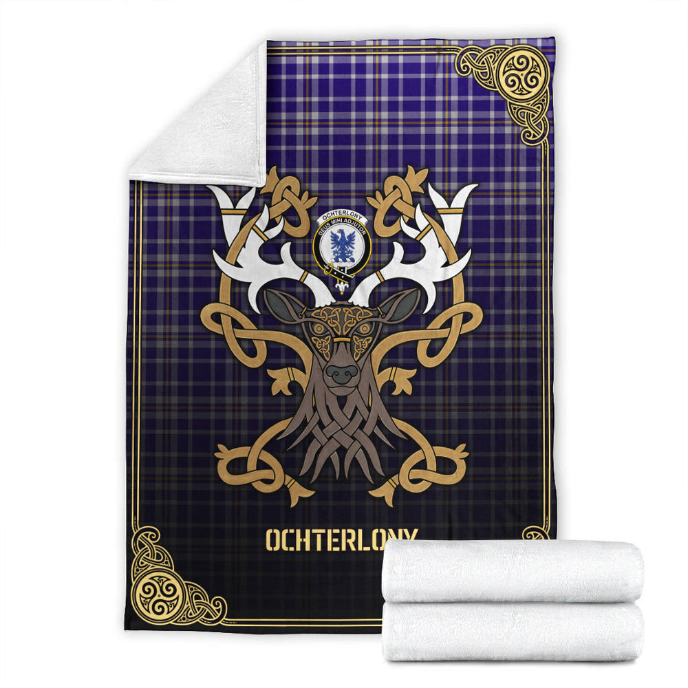 Clan Ochterlony Tartan Crest Premium Blanket Celtic Stag Style EB54 Clan Ochterlony/ Ochterlonie Tartan Today