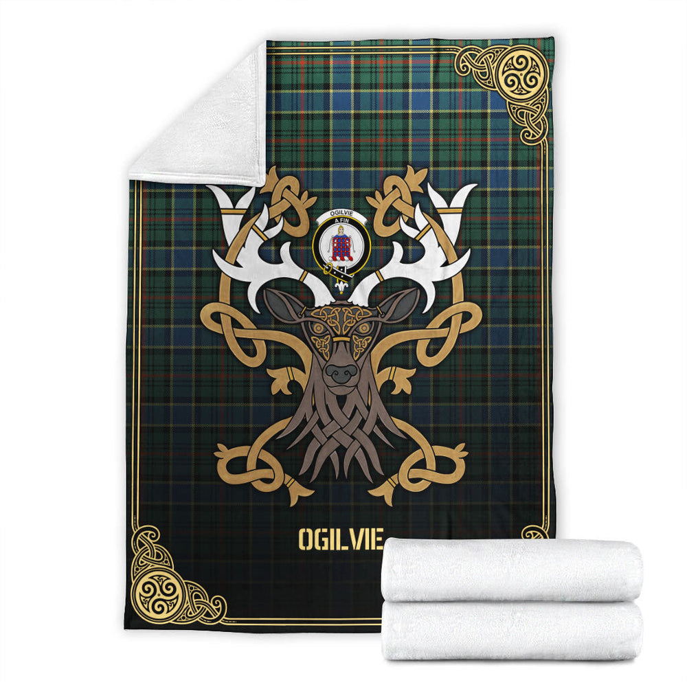 Clan Ogilvie Hunting Ancient Tartan Crest Premium Blanket Celtic Stag Style EE27 Clan Ogilvie Tartan Today