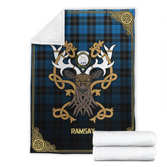 Clan Ramsay Blue Ancient Tartan Crest Premium Blanket Celtic Stag Style GX53 Clan Ramsay Tartan Today