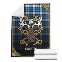 Clan Roberton Tartan Crest Premium Blanket Celtic Stag Style OJ99 Clan Roberton Tartan Today