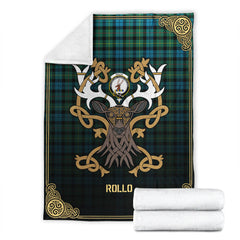 Clan Rollo Ancient Tartan Crest Premium Blanket Celtic Stag Style HV53 Clan Rollo Tartan Today