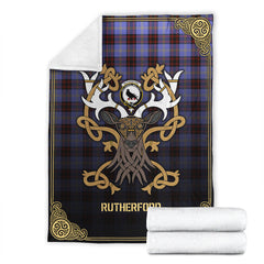 Clan Rutherford Tartan Crest Premium Blanket Celtic Stag Style ED28 Clan Rutherford Tartan Today