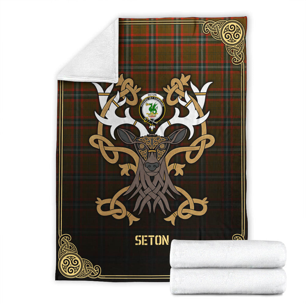 Clan Seton Hunting Modern Tartan Crest Premium Blanket Celtic Stag Style IZ73 Clan Seton Tartan Today