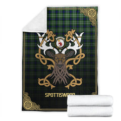 Clan Spottiswood Tartan Crest Premium Blanket Celtic Stag Style GK79 Clan Spottiswood Tartan Today