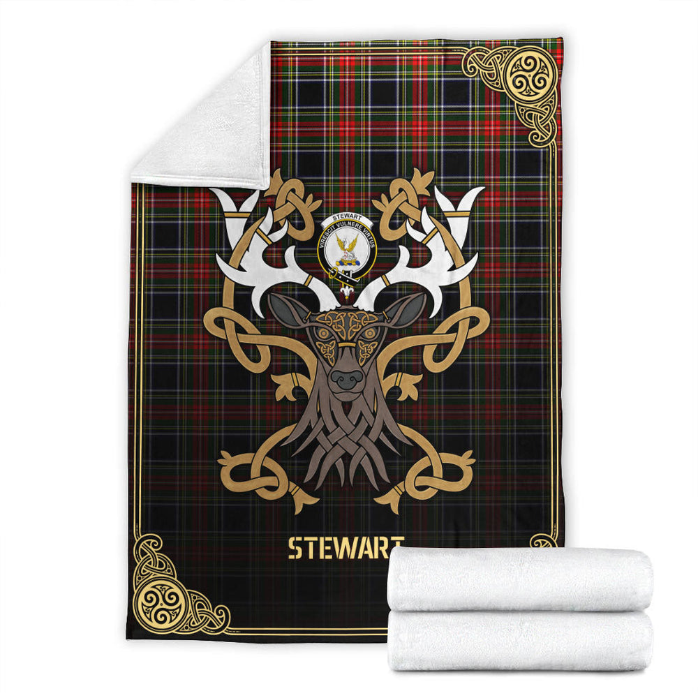 Clan Stewart Black Tartan Crest Premium Blanket Celtic Stag Style RS47 Clan Stewart Tartan Today