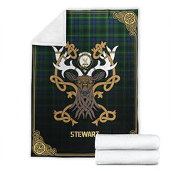 Clan Stewart Hunting Modern Tartan Crest Premium Blanket Celtic Stag Style LL63 Clan Stewart Tartan Today