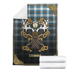 Clan Stewart Muted Blue Tartan Crest Premium Blanket Celtic Stag Style SV83 Clan Stewart Tartan Today