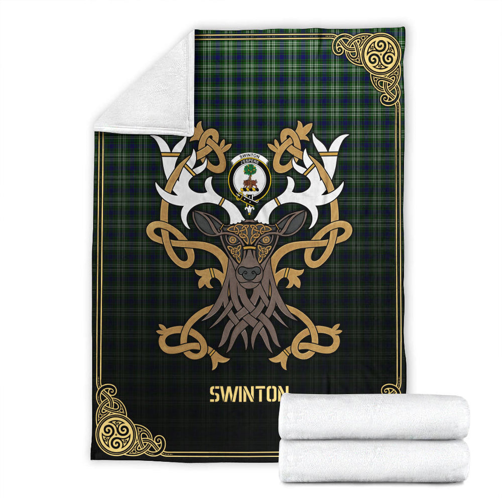 Clan Swinton Tartan Crest Premium Blanket Celtic Stag Style HV94 Clan Swinton Tartan Today