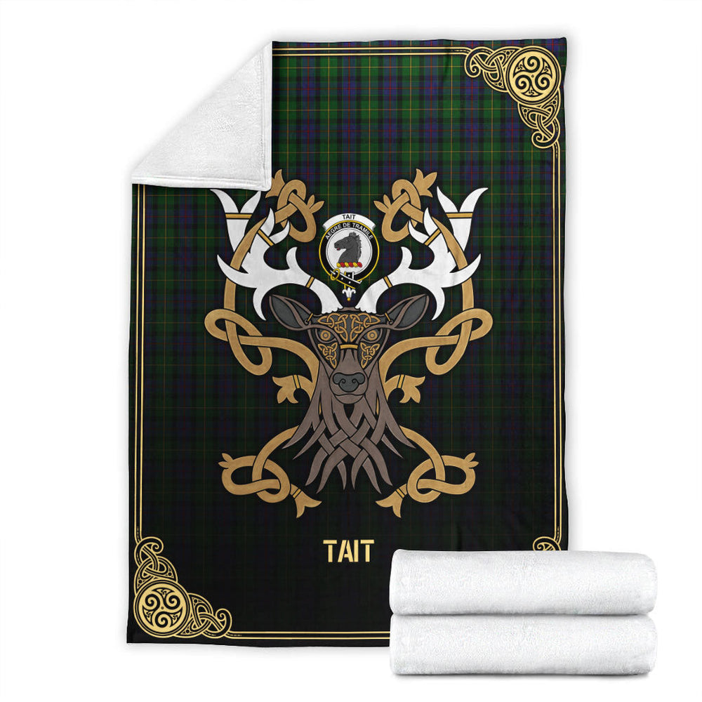 Clan Tait Tartan Crest Premium Blanket Celtic Stag Style IH92 Clan Tait Tartan Today