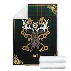 Clan Tait Tartan Crest Premium Blanket Celtic Stag Style IH92 Clan Tait Tartan Today