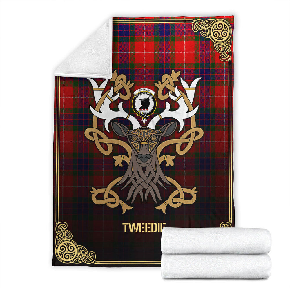Clan Tweedie Tartan Crest Premium Blanket Celtic Stag Style PZ58 Clan Tweedie Tartan Today