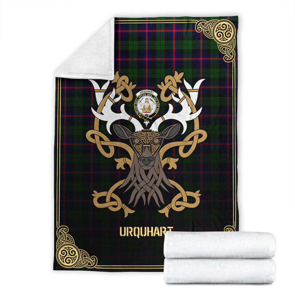Clan Urquhart Modern Tartan Crest Premium Blanket Celtic Stag Style VU80 Clan Urquhart Tartan Today