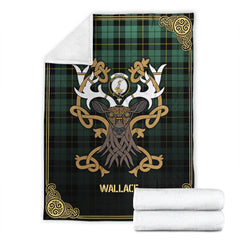 Clan Wallace Hunting Ancient Tartan Crest Premium Blanket Celtic Stag Style SS24 Clan Wallace Tartan Today
