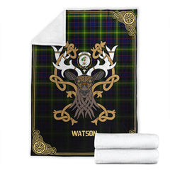 Clan Watson Modern Tartan Crest Premium Blanket Celtic Stag Style OB61 Clan Watson Tartan Today