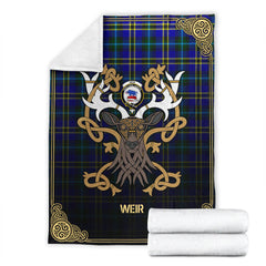 Clan Weir Modern Tartan Crest Premium Blanket Celtic Stag Style MA30 Clan Weir Tartan Today