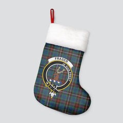 Clan Fraser (of Lovat) Hunting Ancient Tartan Crest Christmas Stocking DP59 Fraser (of Lovat) Hunting Ancient Tartan Tartan Stocking