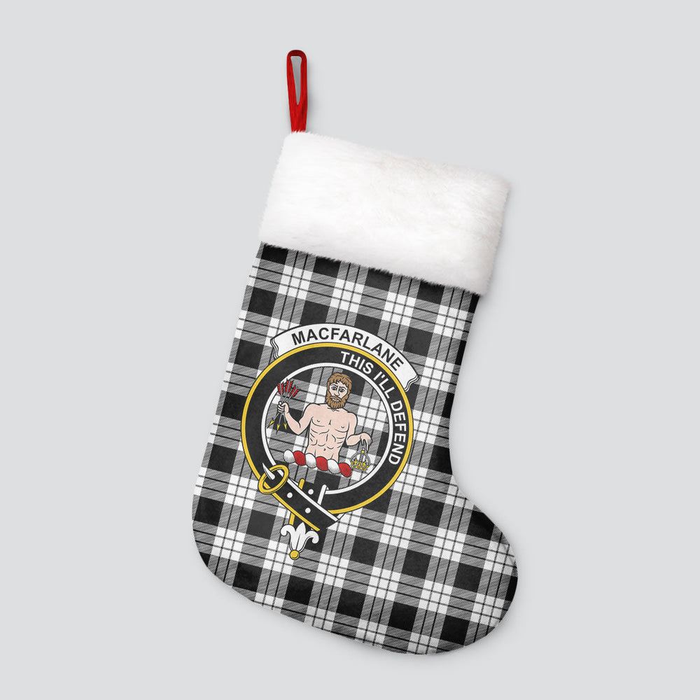 Clan MacFarlane Black _ White Tartan Crest Christmas Stocking LO80 MacFarlane Black _ White Tartan Tartan Stocking