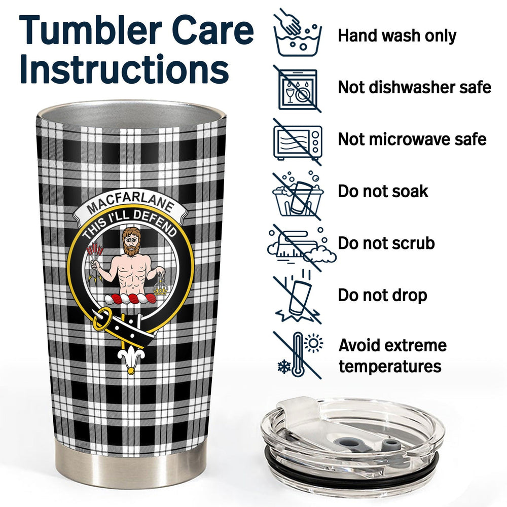 Clan MacFarlane Black _ White Tartan Crest Tumbler GK44 Clan MacFarlane Tartan Today