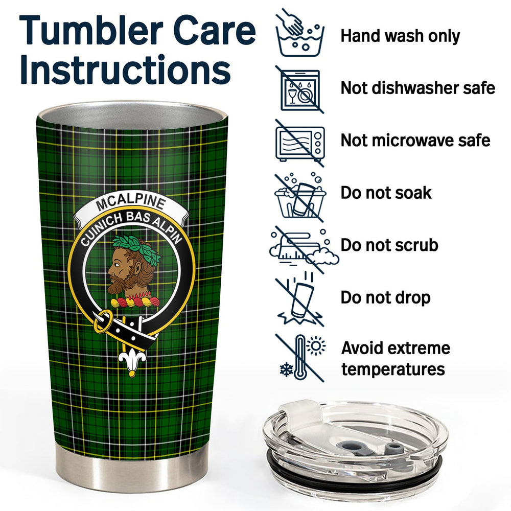 Clan McAlpine Modern Tartan Crest Tumbler TZ89 Clan Hall Tartan Today