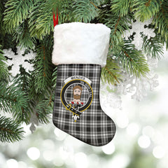 Clan Menzies Black _ White Modern Tartan Crest Christmas Stocking KR48 Menzies Black _ White Modern Tartan Tartan Stocking
