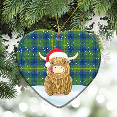 Clan Johnson Ancient Tartan Christmas Ceramic Ornament Highland Cows Style AF24 Johnson Ancient Tartan Tartan Ornament