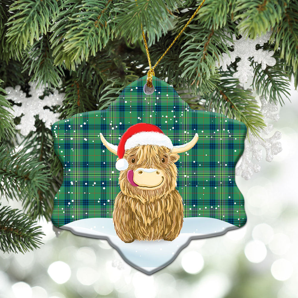 Clan Kennedy Ancient Tartan Christmas Ceramic Ornament Highland Cows Style KI65 Kennedy Ancient Tartan Tartan Ornament