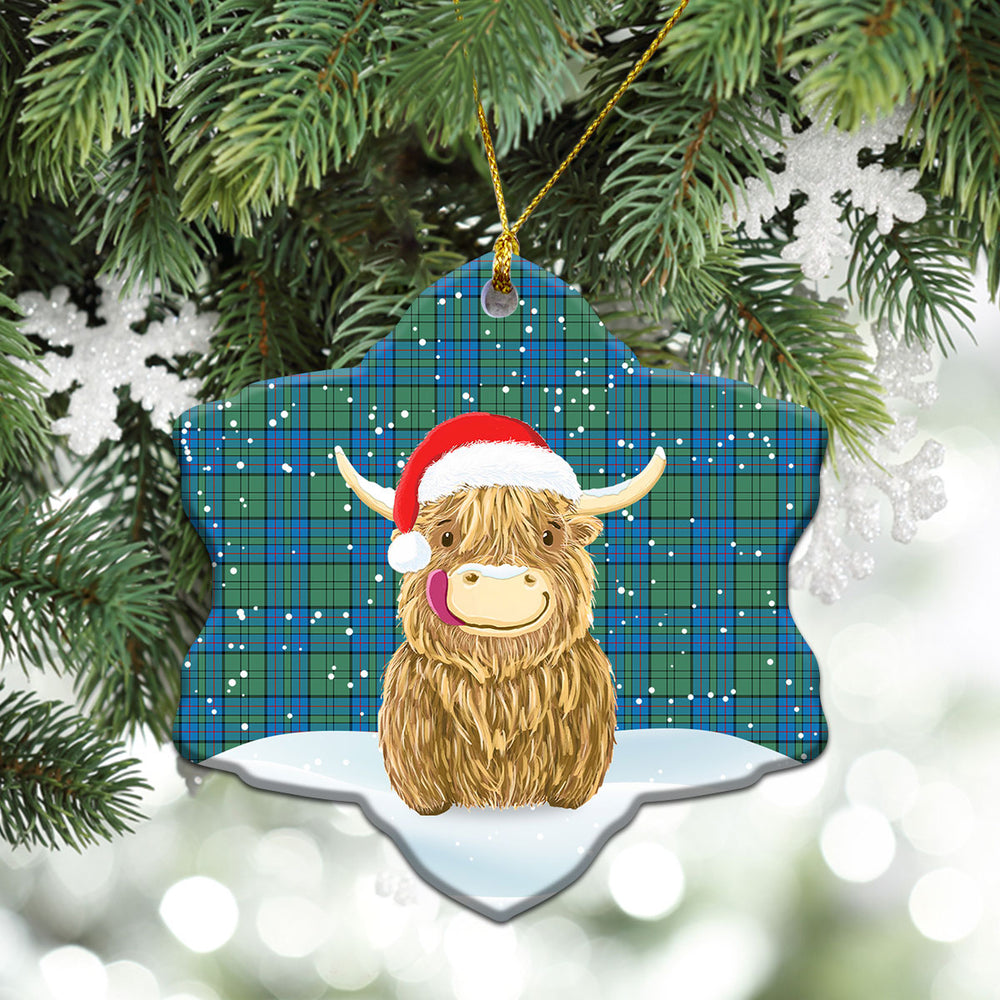 Clan Lockhart Tartan Christmas Ceramic Ornament Highland Cows Style QW54 Lockhart Tartan Tartan Ornament