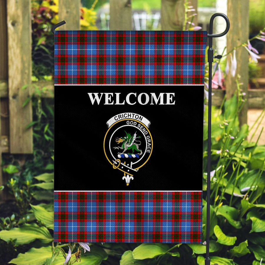 Clan Crichton Tartan Crest Black Garden Flag