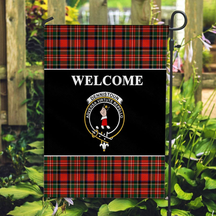 Clan Dennistoun Tartan Crest Black Garden Flag