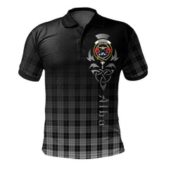 Clan MacLeod Black and White Tartan Polo Shirt - Alba Celtic Style ER71 MacLeod Black and White Tartan Tartan Polo
