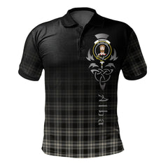 Clan Menzies Black _ White Ancient Tartan Polo Shirt - Alba Celtic Style MJ51 Menzies Black _ White Ancient Tartan Tartan Polo