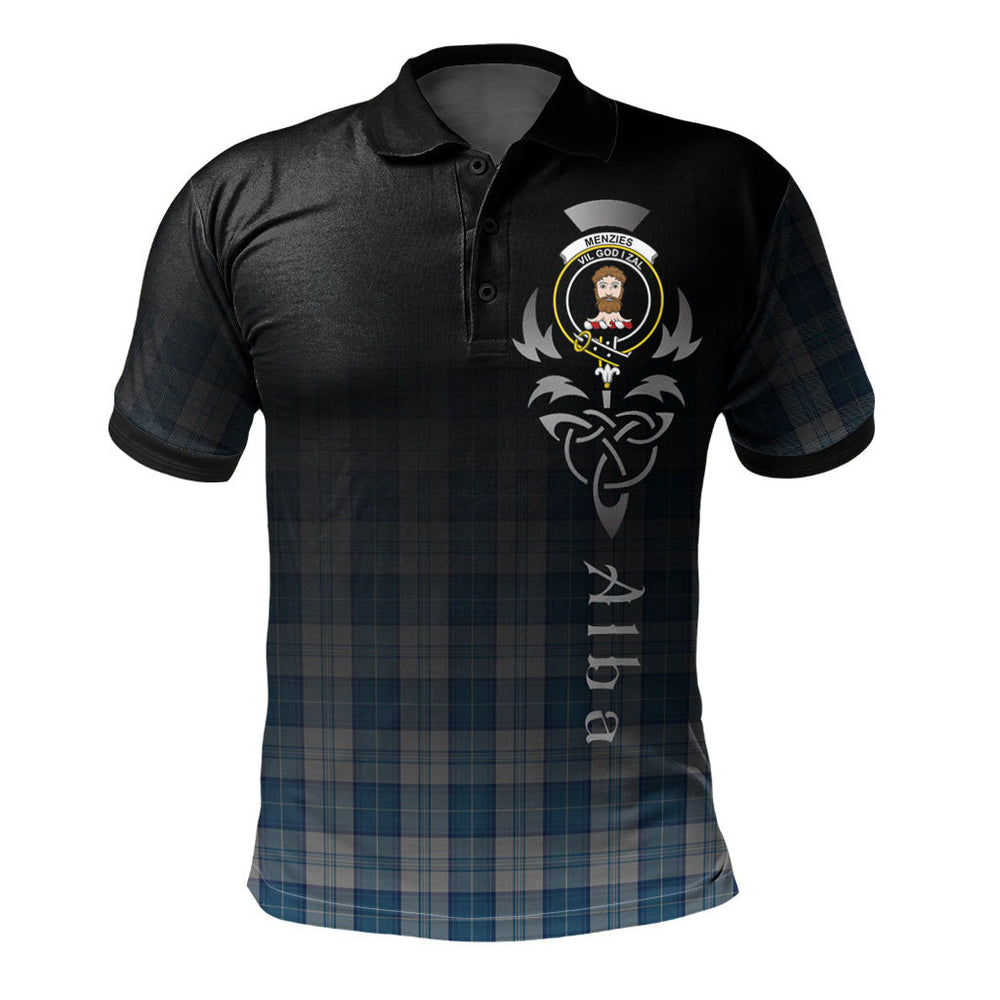 Clan Menzies Dress Blue and White Tartan Polo Shirt - Alba Celtic Style ZI34 Menzies Dress Blue and White Tartan Tartan Polo