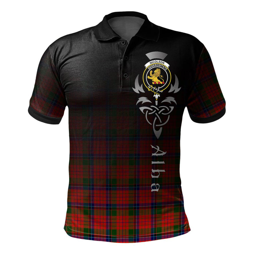 Clan Nicolson Modern Tartan Polo Shirt - Alba Celtic Style HU74 Nicolson Modern Tartan Tartan Polo