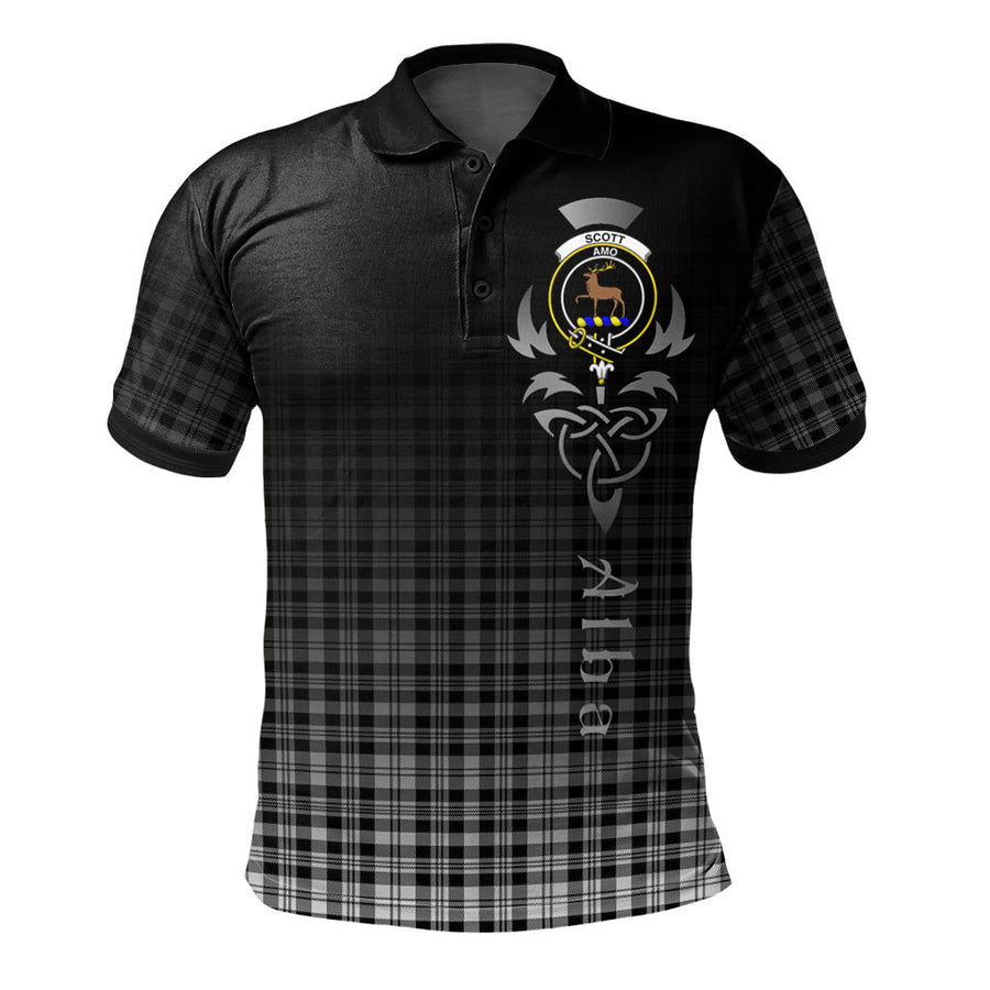 Clan Scott Black White Modern Tartan Polo Shirt - Alba Celtic Style DC77 Scott Black White Modern Tartan Tartan Polo