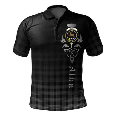 Clan Scott Black and White Tartan Polo Shirt - Alba Celtic Style