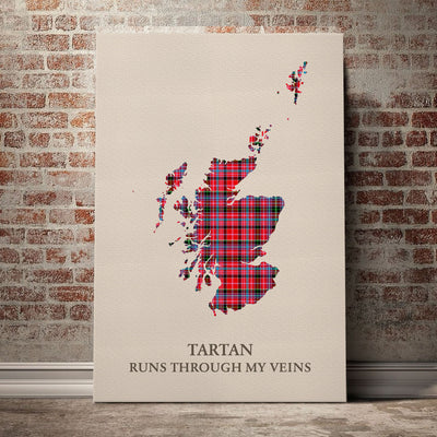 Clan Aberdeen District Tartan Scotland Map Canvas “Tartan Runs Through My Veins” Wall Art UI61