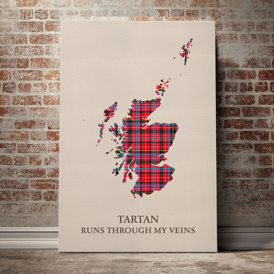 Aberdeen District Tartan Scotland Map Canvas – “Tartan Runs Through My Veins” Wall Art