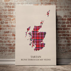 Aberdeen District Tartan Scotland Map Canvas – “Tartan Runs Through My Veins” Wall Art