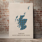 Agnew Ancient Tartan Scotland Map Canvas – “Tartan Runs Through My Veins” Wall Art