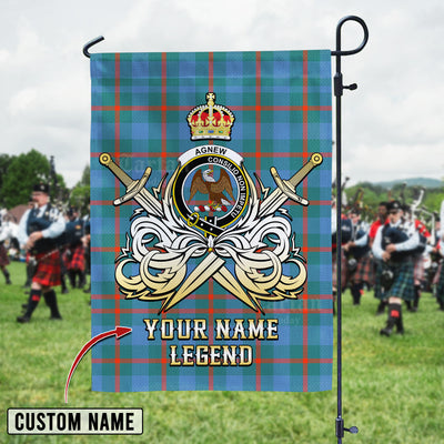 Custom Name Clan Agnew Ancient Tartan Garden Flag with Clan Crest and the Golden Sword of Courageous Legacy XF60