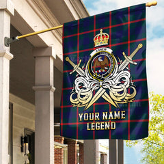 Custom Name Clan Agnew Modern Tartan Garden Flag with Clan Crest and the Golden Sword of Courageous Legacy PR60